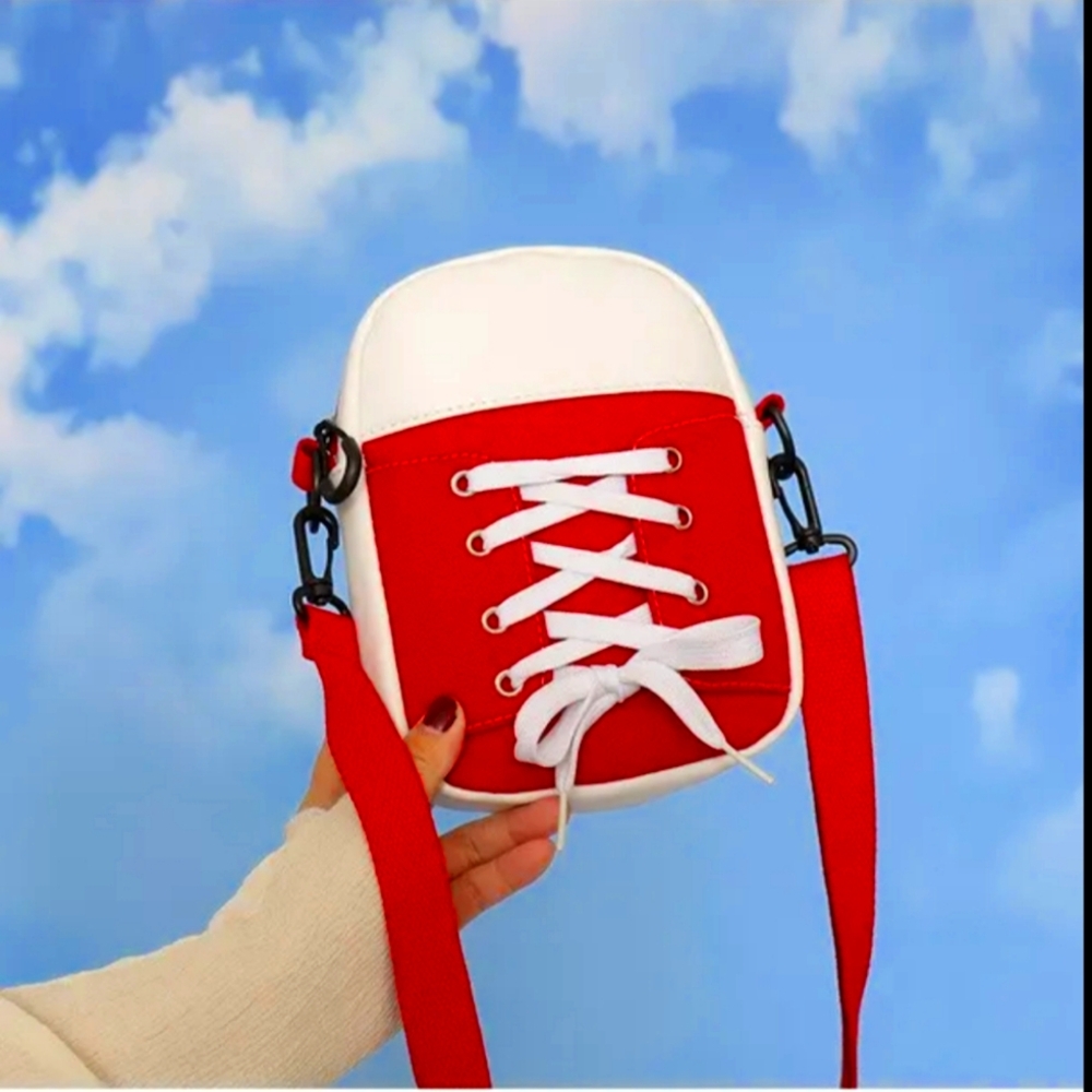 Red Shoe Bag with Adjustable Straps and Show Lace